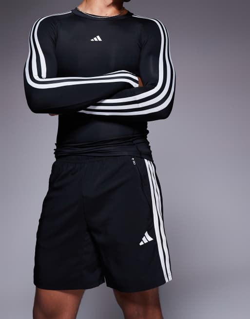 adidas Training essentials 3 stripe woven shorts in black