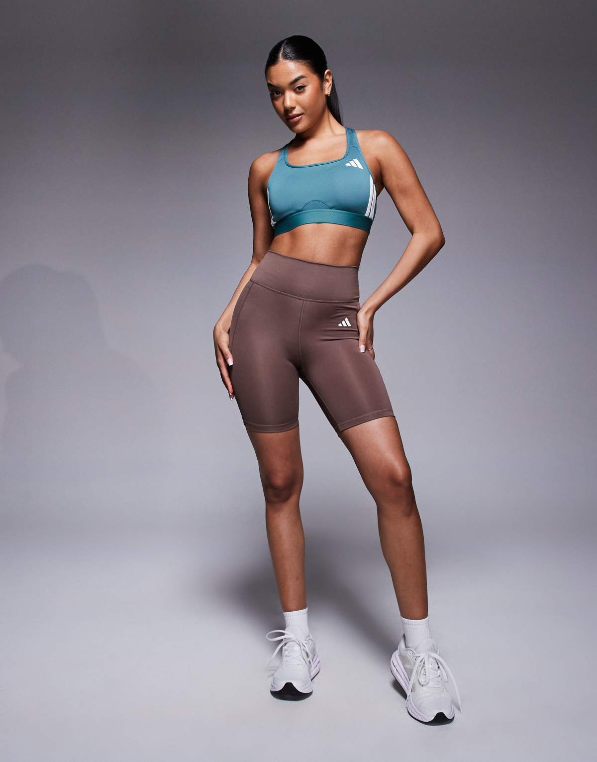 adidas Training essentials 7"" legging shorts in dark brown
