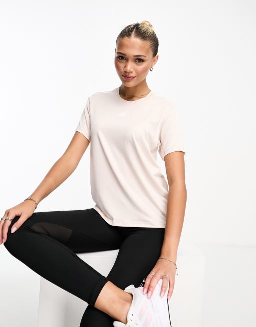 adidas Training – Essentials – Beżowy T-shirt z trzema paskami