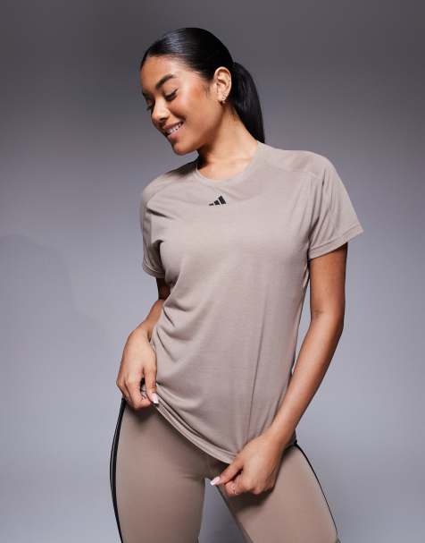 adidas Training essentials crew t-shirt in chalky brown - view 1