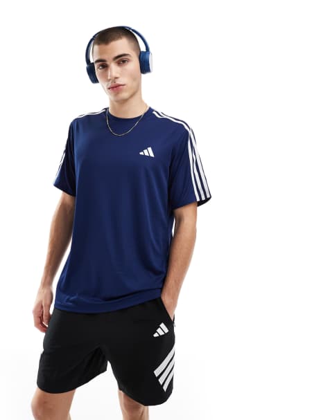 adidas – Training Essentials – Granatowy T-shirt z 3 paskami - view 1