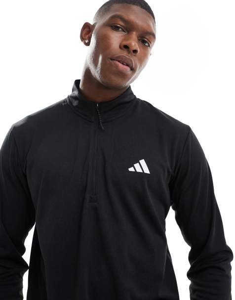 adidas Training Essentials half zip t-shirt in black