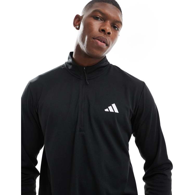 adidas Training Essentials half zip t shirt in black ASOS
