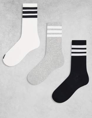adidas Training - Essentials - Lot de 3 paires de chaussettes à 3 bandes - Gris