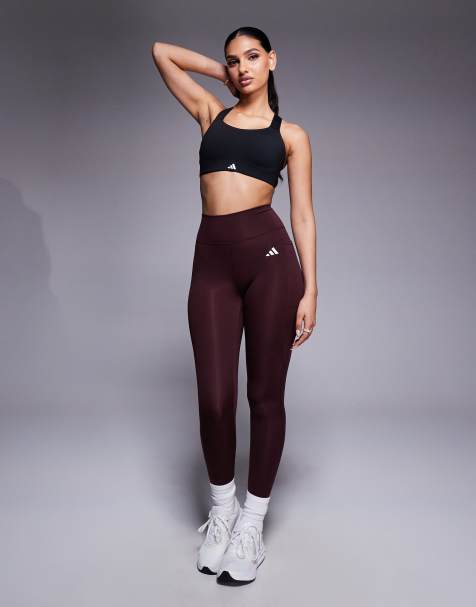 adidas Training Essentials Optime full length leggings in burgundy - view 1