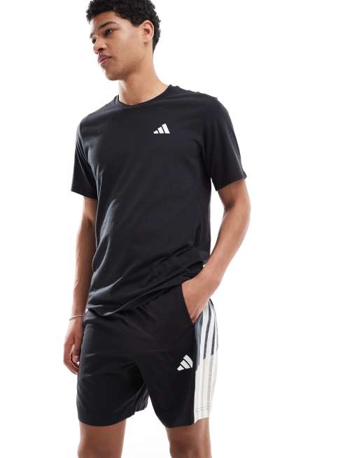 adidas - Training Essentials - Pantaloncini neri e grigi colorblock con 3 strisce, 4 di 5
