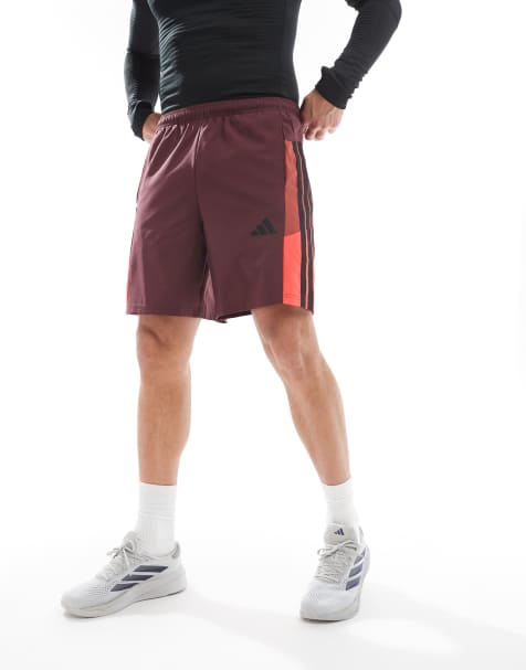 adidas Training Essentials shorts with 3 stripe in burgundy - view 1