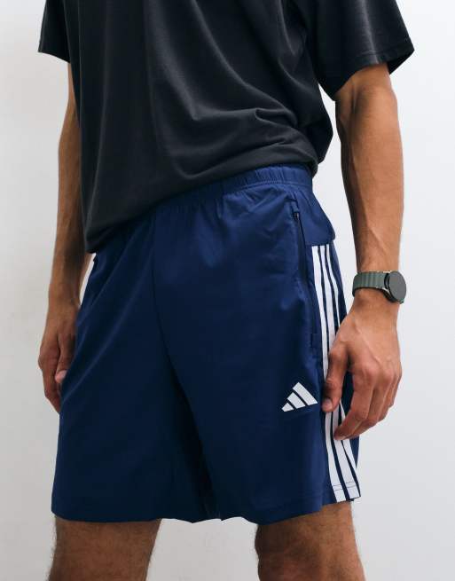 adidas Training essentials shorts with 3 stripes in blue, 4 of 5