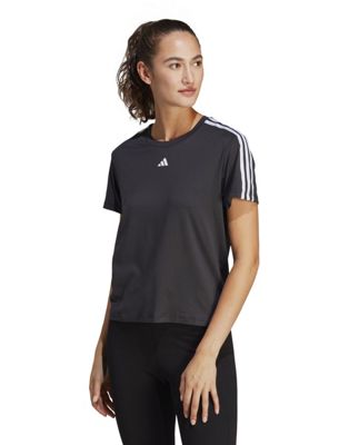 adidas Training Essentials 3 stripe t-shirt in black - ASOS Price Checker