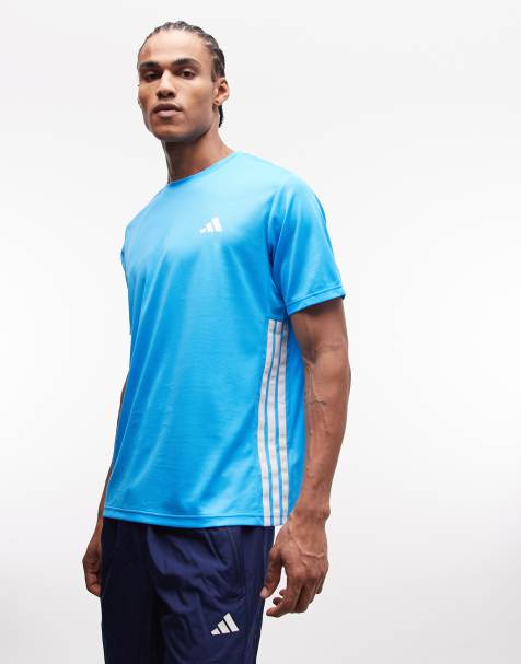 adidas Training – Essentials – T-Shirt in Blau mit den drei Streifen - view 1