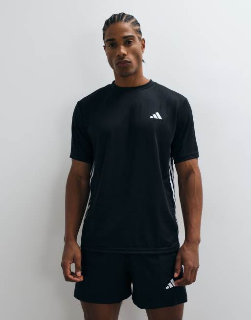 adidas Training – Essentials – T-Shirt in Schwarz mit den 3 Streifen, 2 von 5