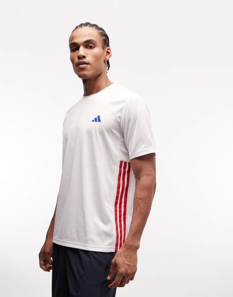 adidas Training – Essentials – T-Shirt in Weiß und Rot mit den drei Streifen - view 1
