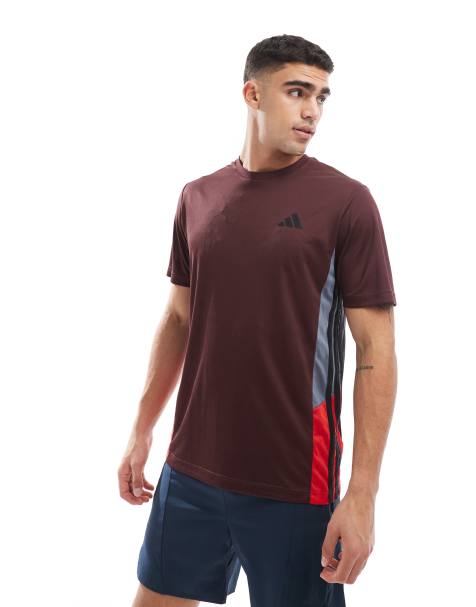 adidas Training Essentials t-shirt with 3 stripe in burgundy - view 1