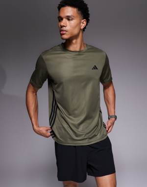 adidas Training Essentials t-shirt with three stripes in olive green
