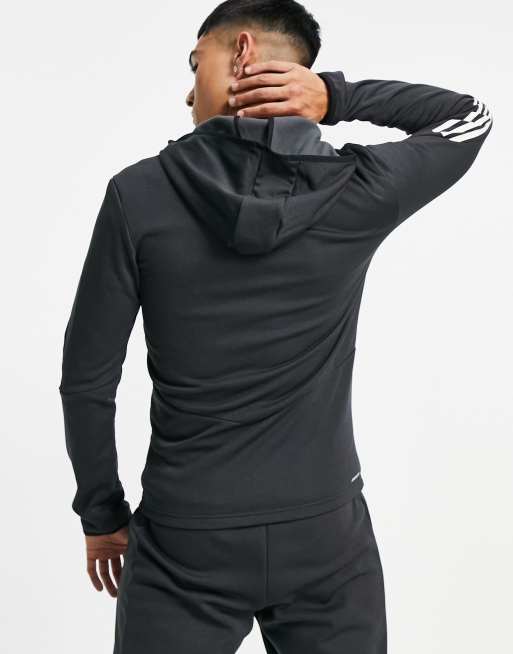 adidas - Training - Felpa con cappuccio e zip nera con 3 strisce, 4 di 4