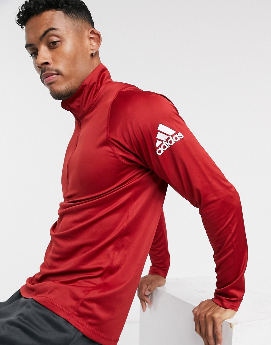 Adidas Training - Felpa con zip a 1/4 rossa-Rosso