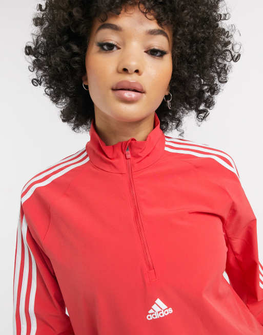 adidas Training Felpa rossa con zip e 3 righe ASOS