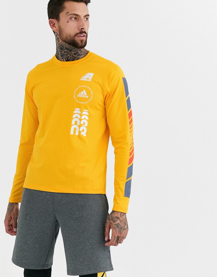 Adidas Training freelift long sleeve moto t-shirt in yellow
