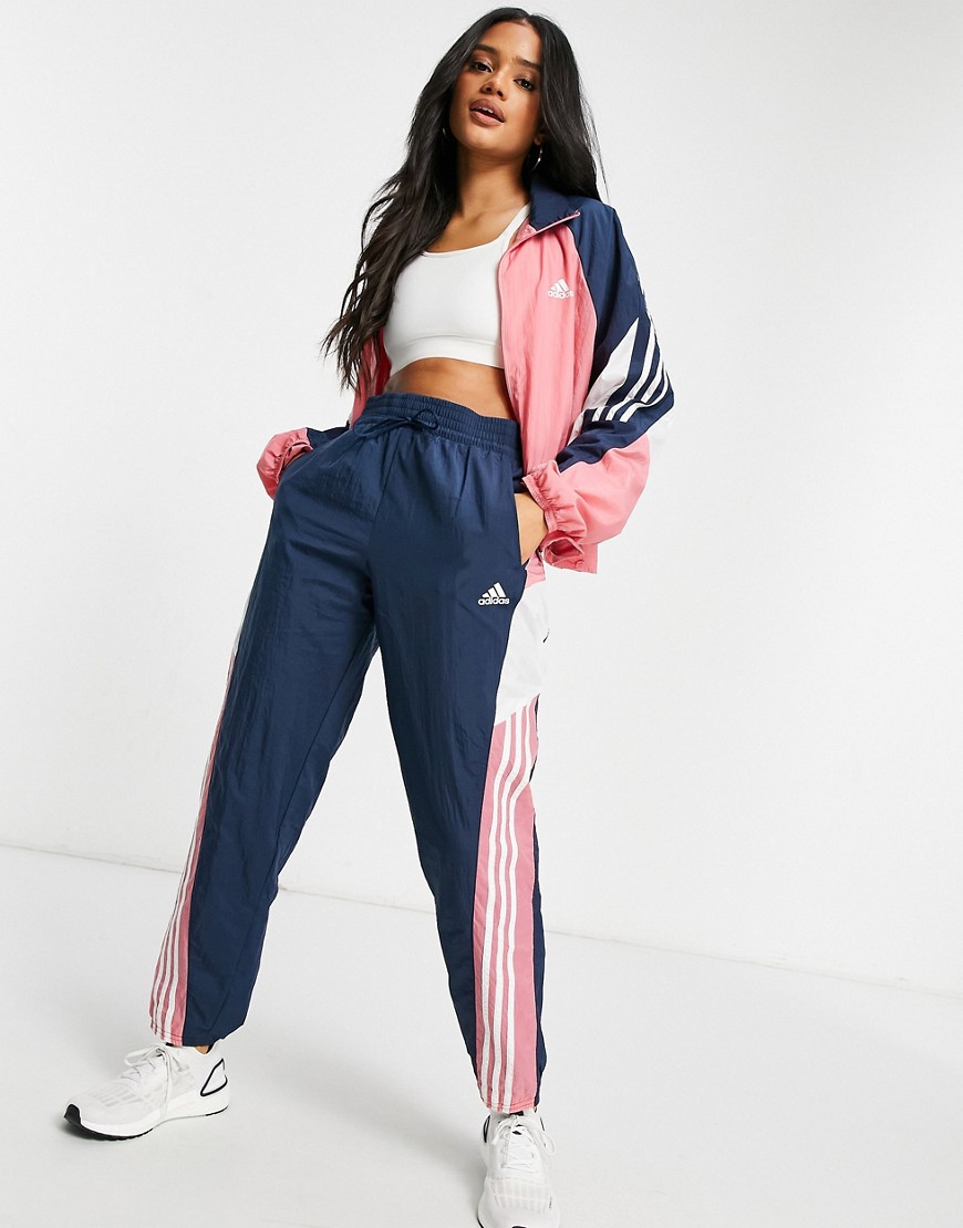 adidas Training Game time woven tracksuit in pink and blue