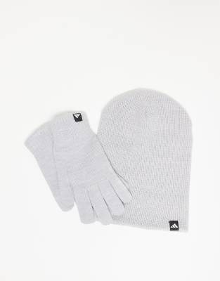 adidas Training - Geschenk-Set in Grau, bestehend aus Handschuhen und Strickmütze