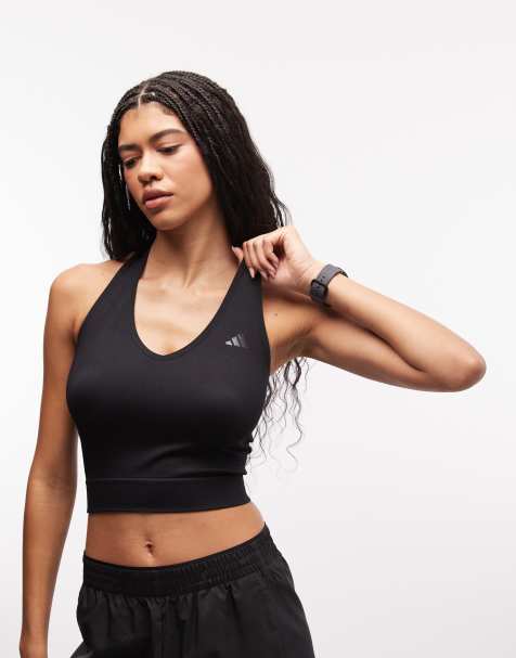 adidas Training – Gestricktes Neckholder-Oberteil in Schwarz - view 1