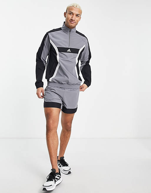 Adidas Training Top della tuta e grigio con zip corta Asos Uomo Sport & Swimwear Abbigliamento sportivo Top sportivi 