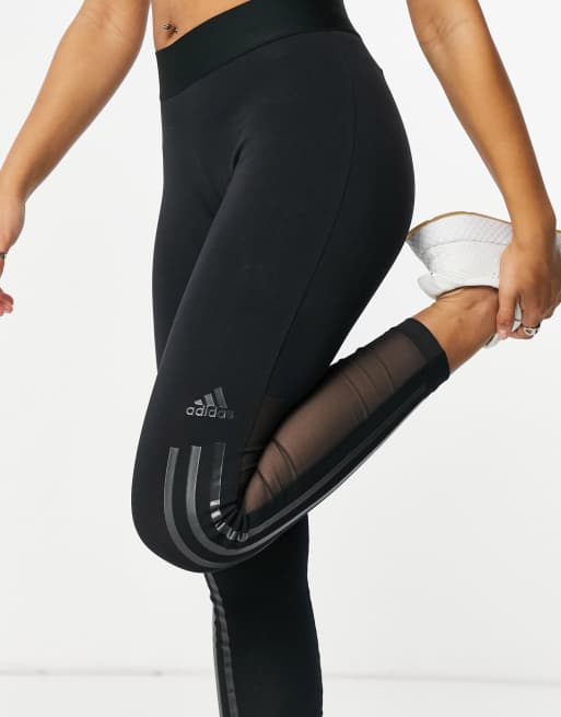 Adidas 3 Stripe Mesh Leggings Black