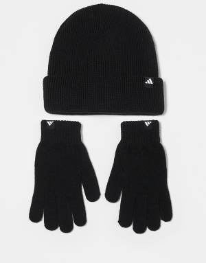 adidas Training glove and beanie gift set in black