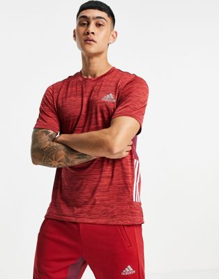 adidas Training gradient 3 stripe t-shirt in red