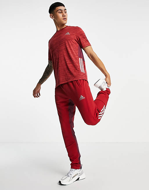 Men adidas Training gradient 3 stripe t-shirt in red 