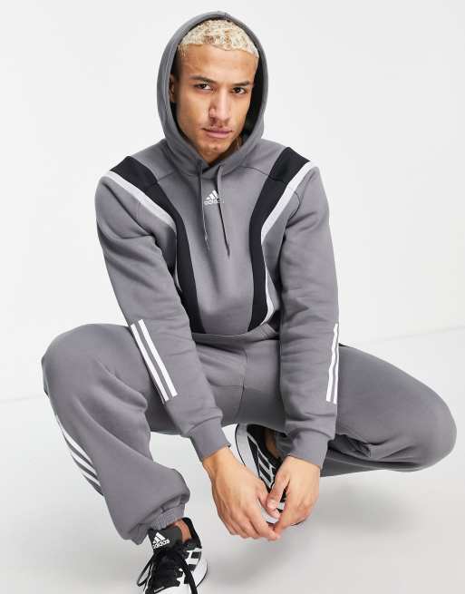 adidas Training – Grauer Fleece-Kapuzenpullover