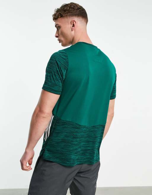 adidas – Training – Grön melerad t-shirt med 3 ränder, 4 av 4