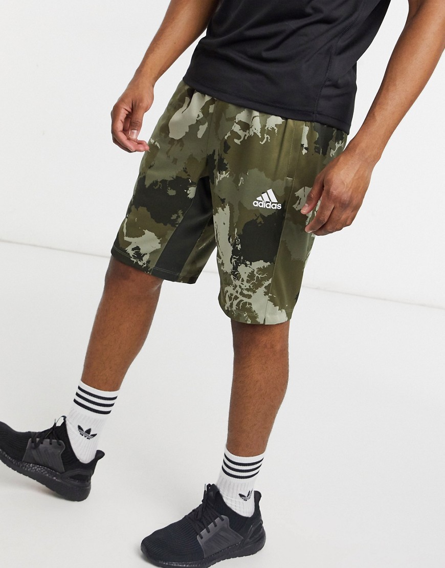 Adidas Training – Gröna, kamouflagemönstrade shorts
