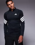 [adidas performance] adidas Training Gym+ 3 stripe 1/4 zip jacket in black 2XL Black/ white