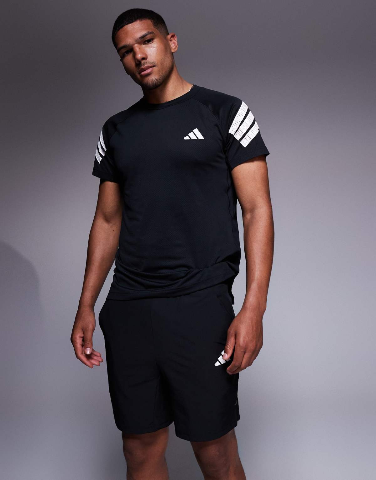 adidas Training Gym+ 3 stripe shorts in black
