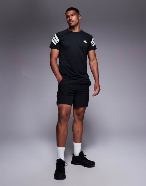 adidas Training Gym+ 3 stripe t-shirt in black - view 1
