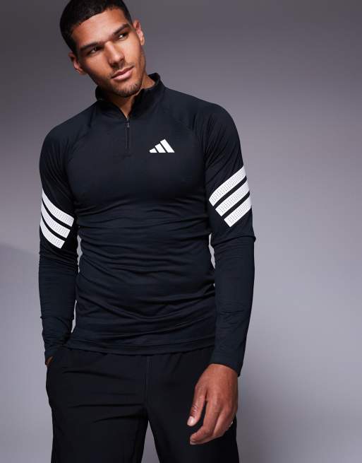 adidas Training – Gym+ – Kacke in Schwarz mit kurzem Reißverschluss und den 3 Streifen