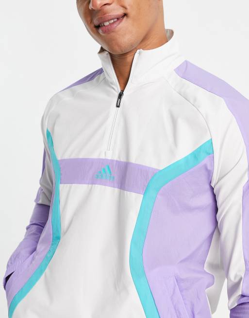 adidas Training half zip track top in white and purple ASOS