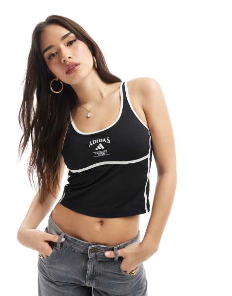 adidas Training – Heritage – Tanktop in Schwarz und Kalkweiß mit integriertem BH mit niedriger Stützfunktion - view 1