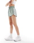 [adidas performance] adidas Training high waist woven Pacer shorts in silver green L MGREEN