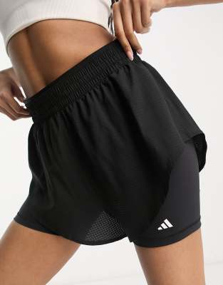 Adidas Damen 2in1 Shorts+Tight Sport Hose Laufshort Running Fitness Gym  schwarz