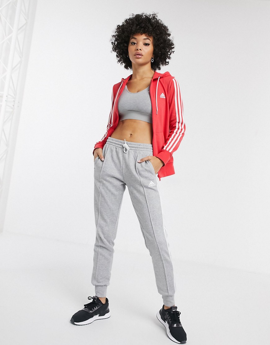 Adidas Training hooded tracksuit in red and grey marl