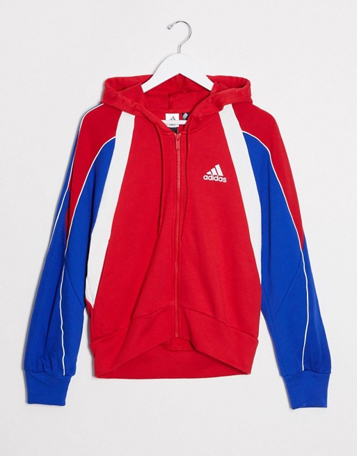 adidas Training hoodie in red with contrast sleeves