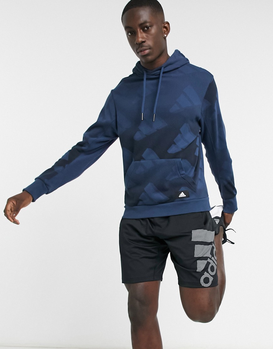 adidas - Training - Hoodie met print in marineblauw