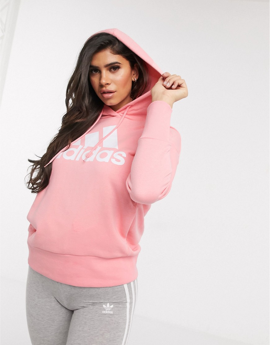 Adidas Training hoodie with large logo in pink