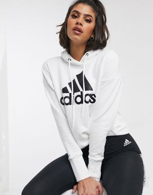 adidas Training hoodie with large logo in white