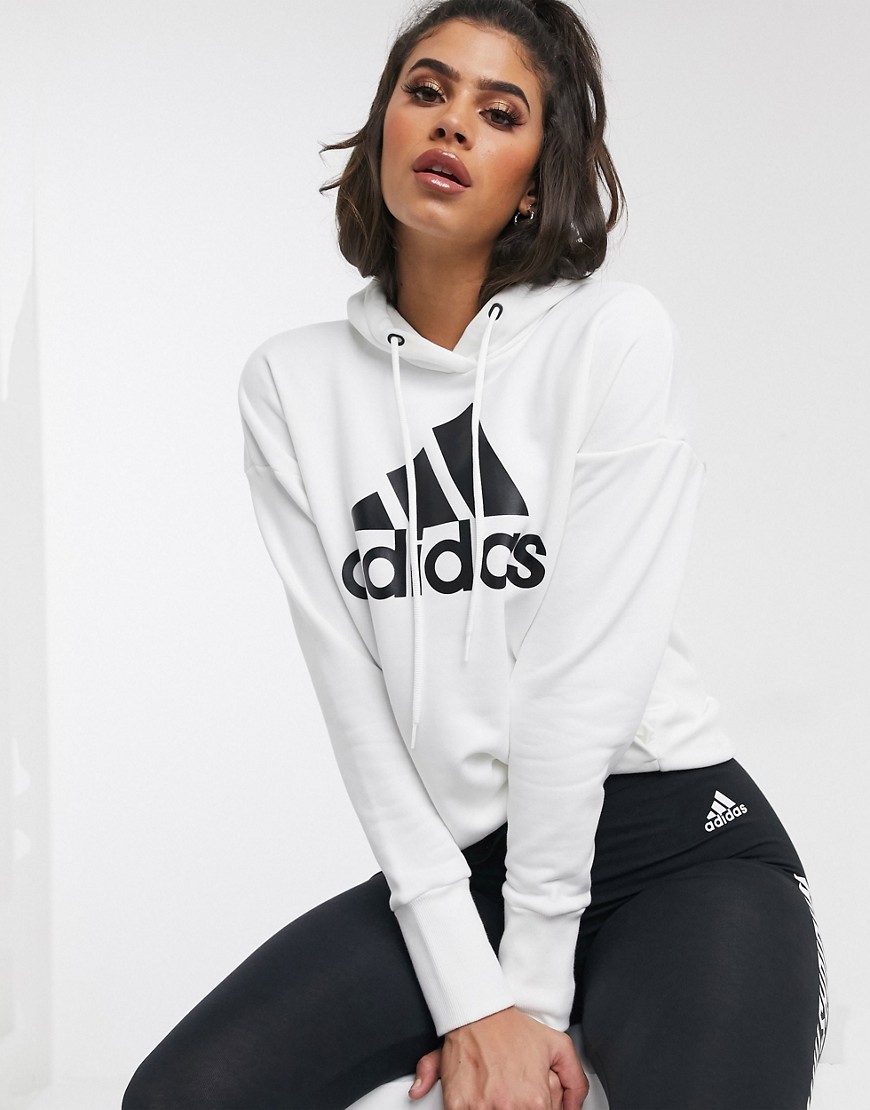Adidas Training hoodie with large logo in white