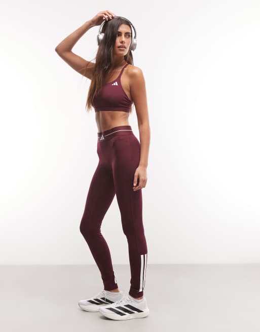 adidas Training hyper glam essentials leggings in burgundy, 4 of 5