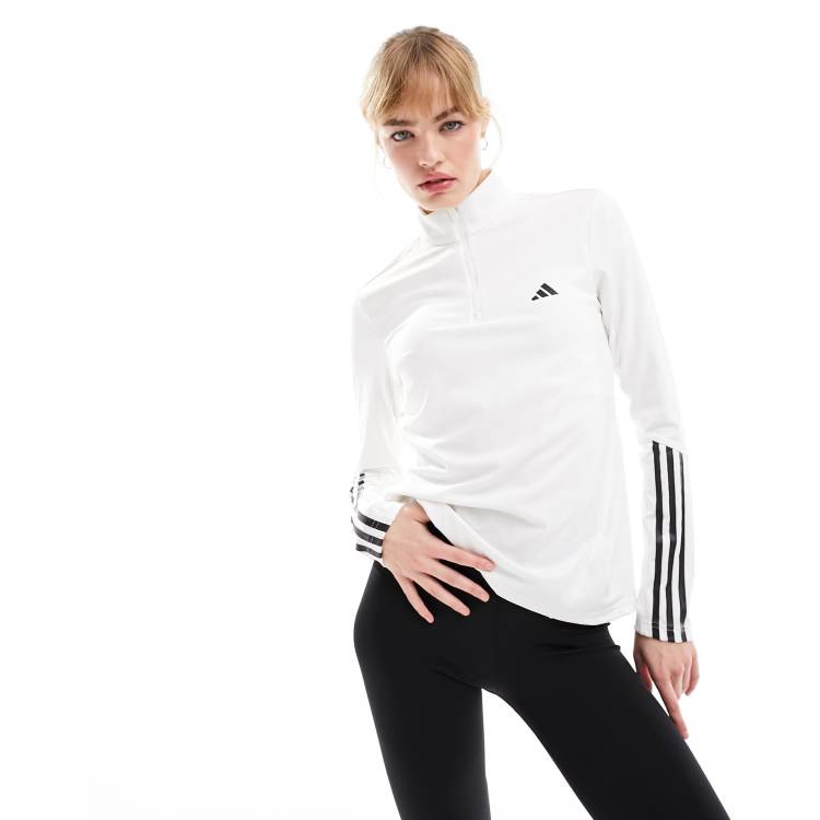 adidas Training Hyperglam 1/4 zip top in white