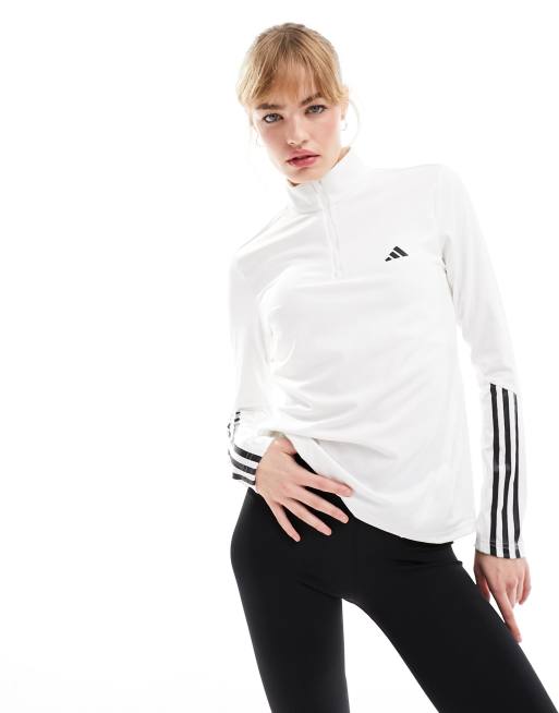 adidas Training Hyperglam 1/4 zip top in white